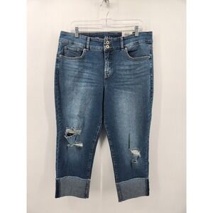 Style & Co Womens Capri Jeans Size‎ 14 Distressed Cuff Denim Blue